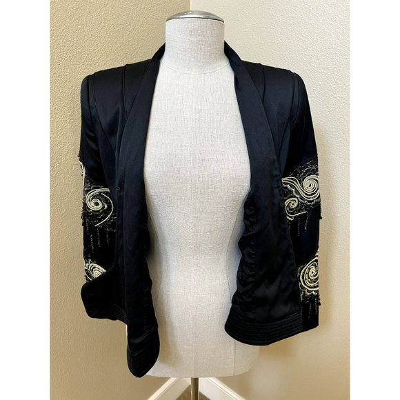 Vintage Meryl Jeran Couture Women's Jacket Beaded Fringe Embellished Size Small - Picture 4 of 6